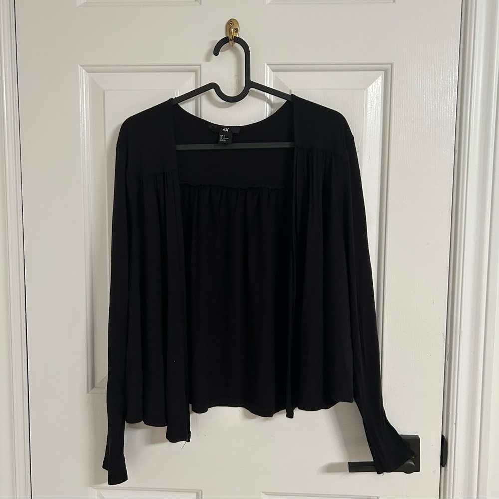 H&M Black Relaxed Smocked Blouse